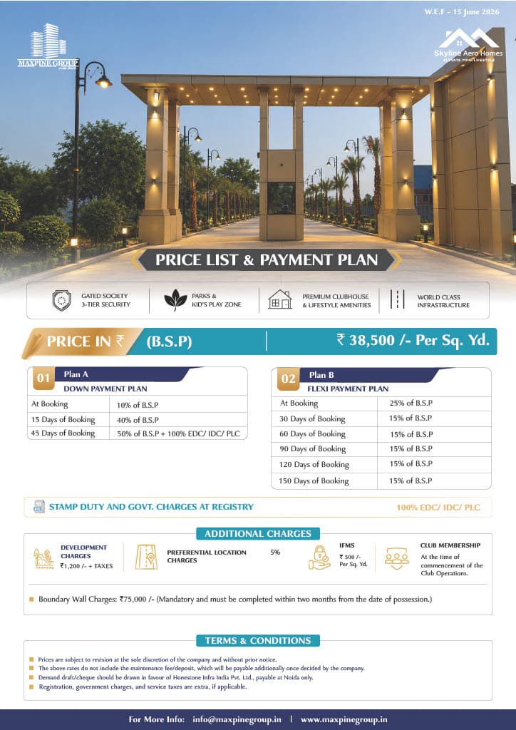Skyline Aero Homes Price List & Payment Plan document